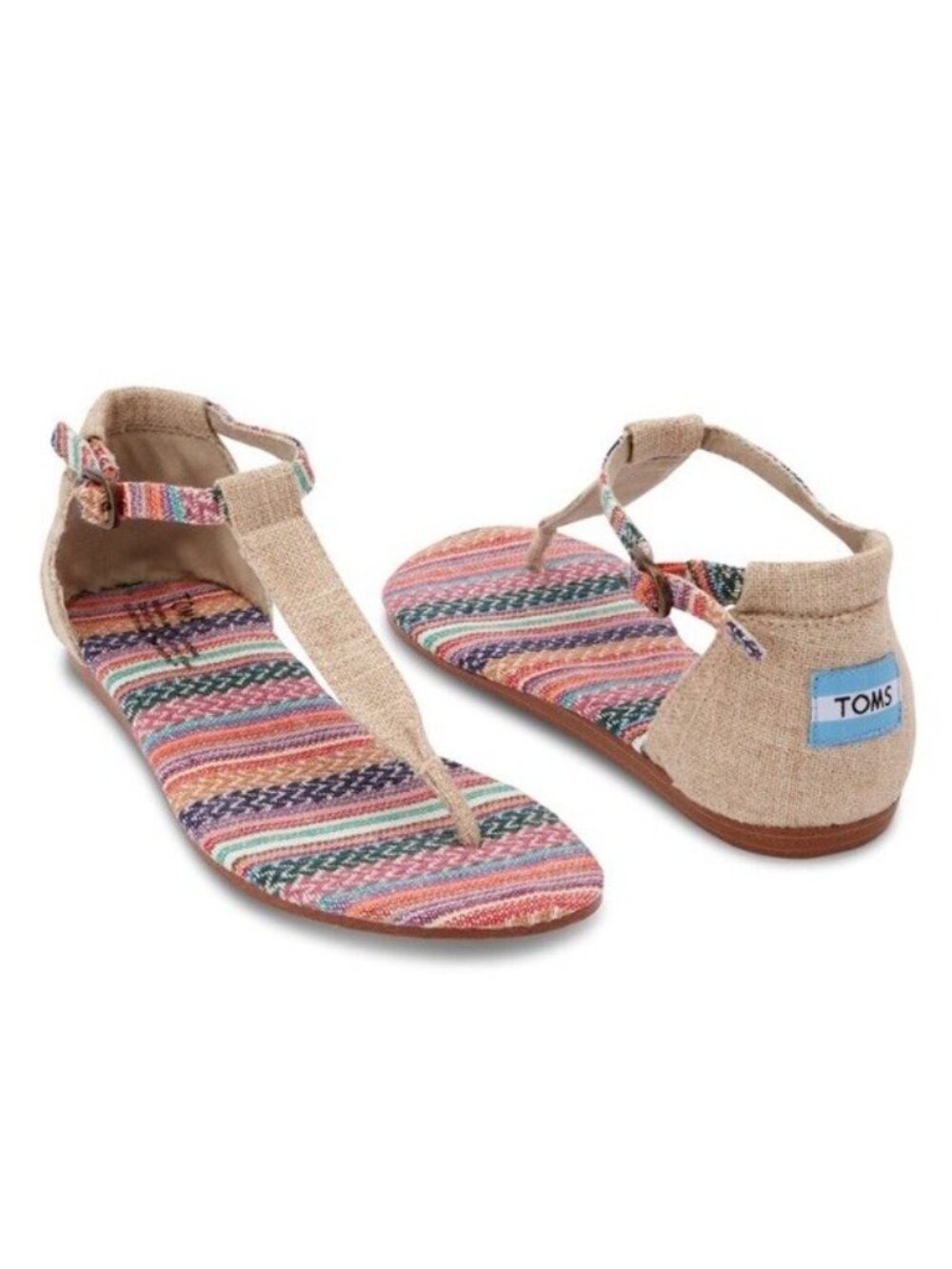 Women's TOMS Playa Tribal Multi Woven Canvas Flat Thong T Strap Sandals Sz 10